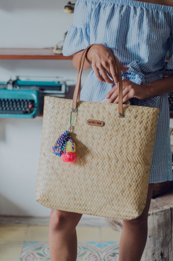 Palmita Straw Tote with Leather Handles