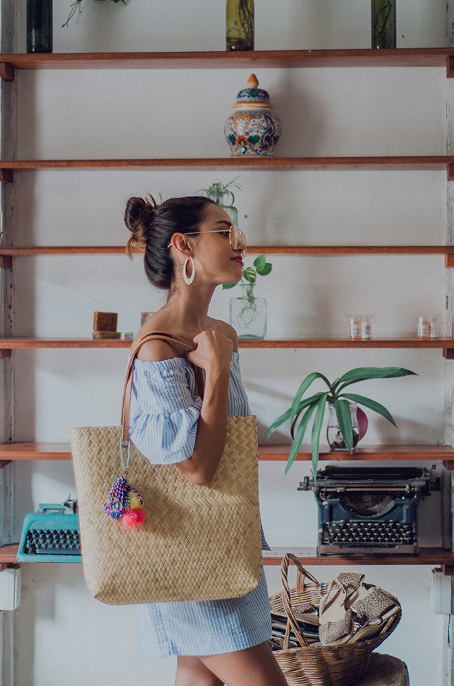 Palmita Straw Tote with Leather Handles